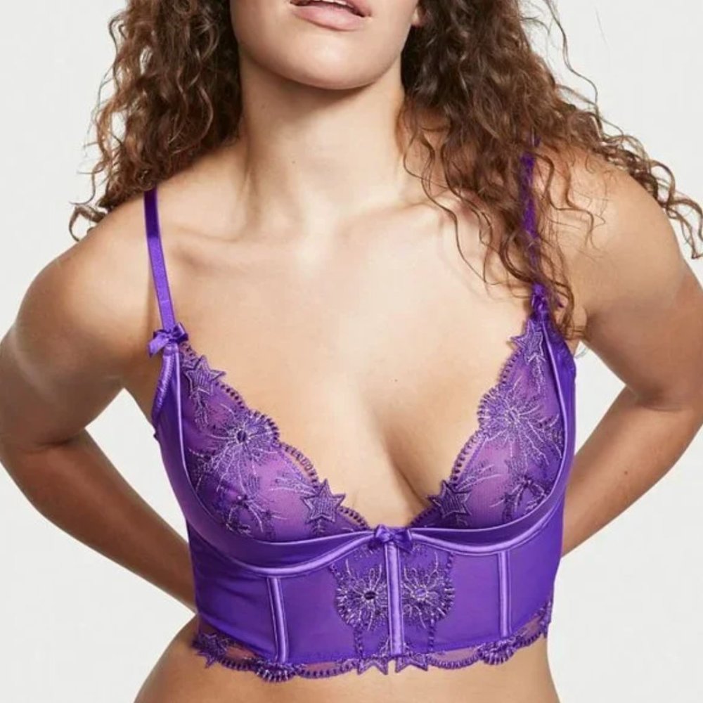 NWT Victoria's Secrets Star Embroidered Three-Quarter Cup Bra Top 34D